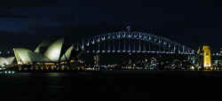 The opera house and bridge at night